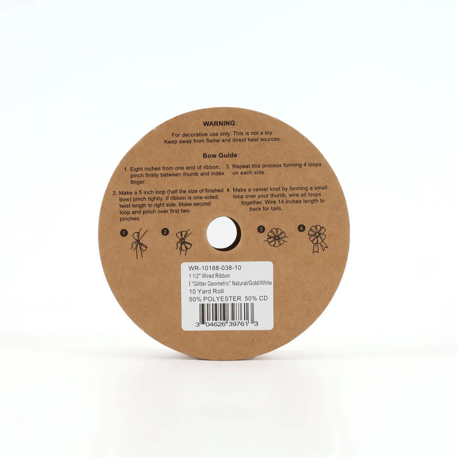 1 1/2" Wired Ribbon | "Glitter Geometric" Natural/Gold/White