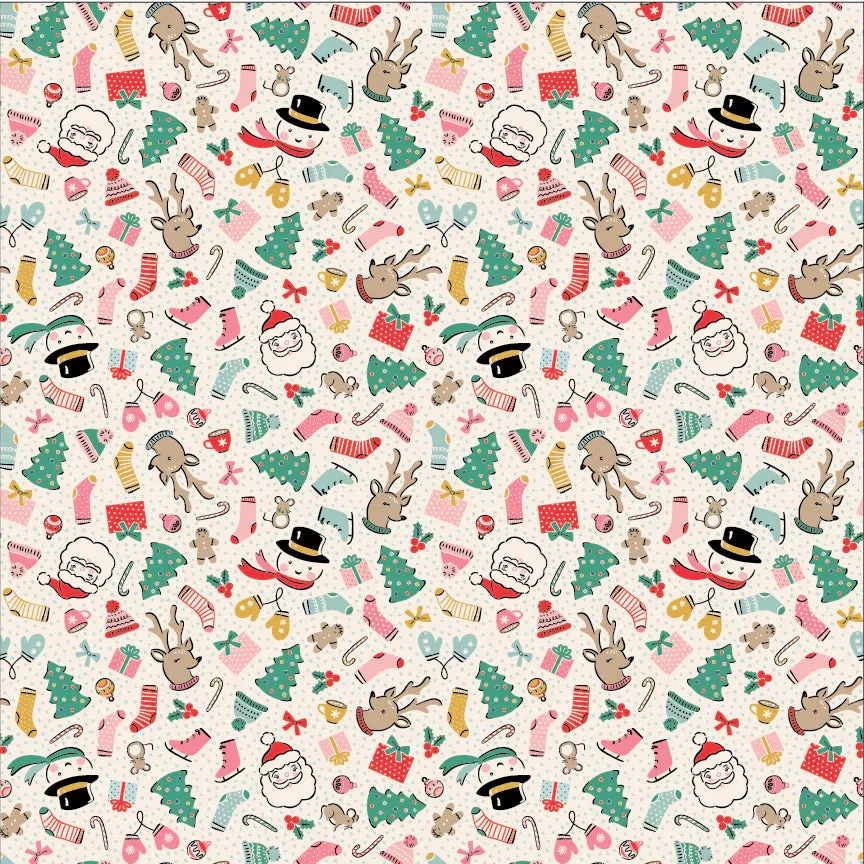 1/2 Yard  - Cozy Wishes Multi - Oh What Fun