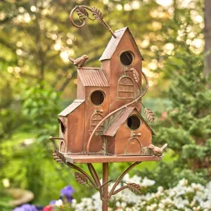73.75" Tall Four Home Bunglaow Copper Birdhouse Stake
