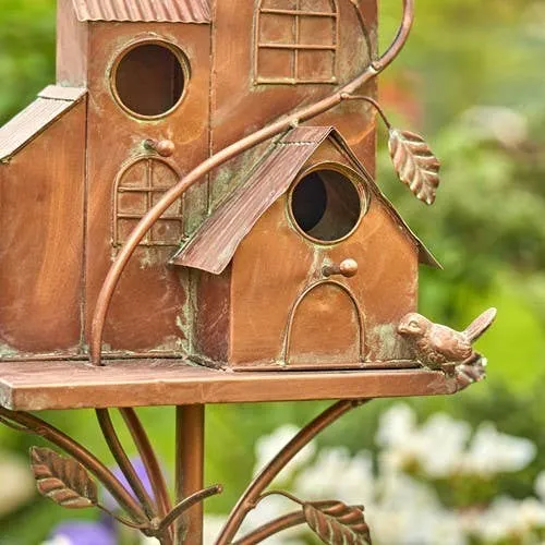 73.75" Tall Four Home Bunglaow Copper Birdhouse Stake