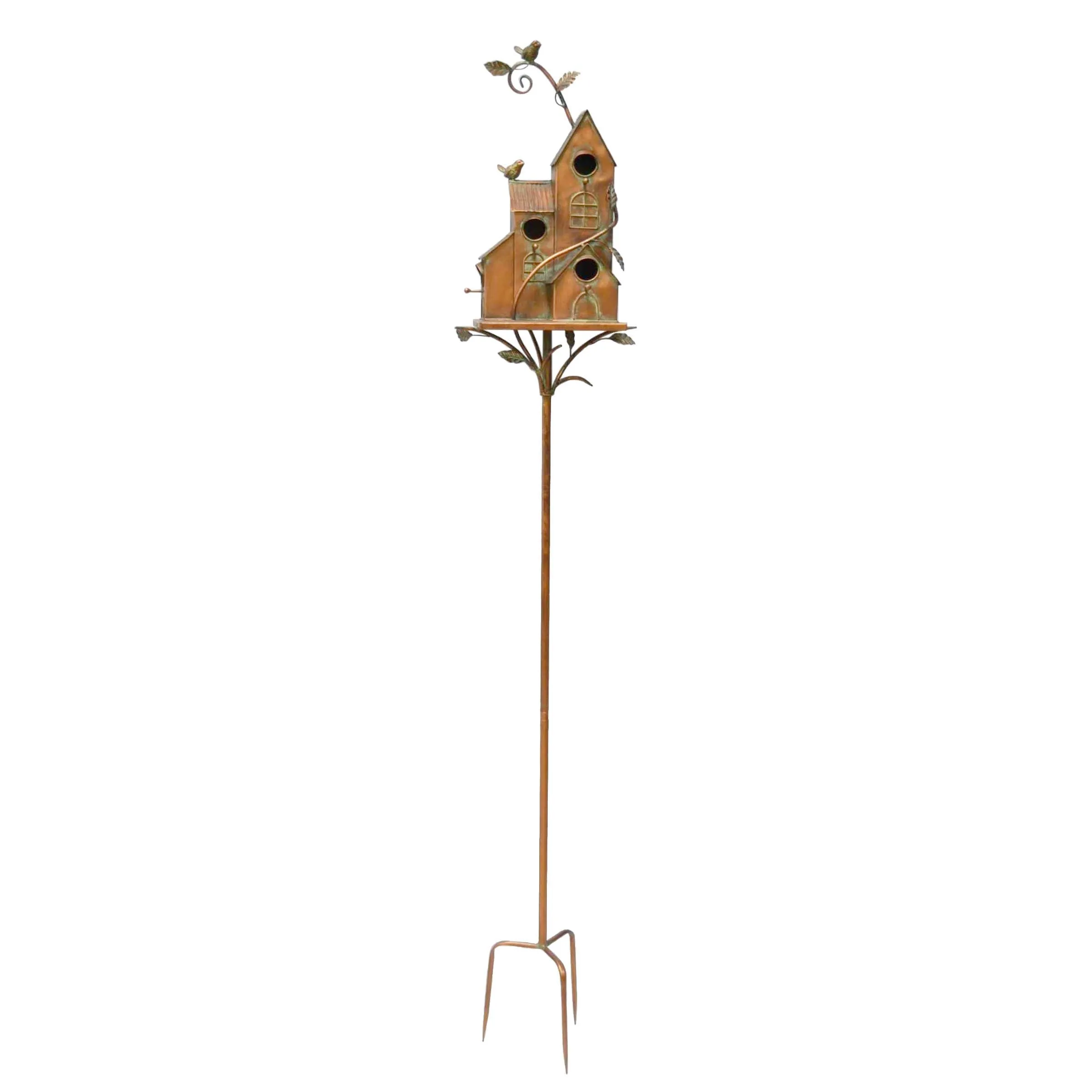 73.75" Tall Four Home Bunglaow Copper Birdhouse Stake