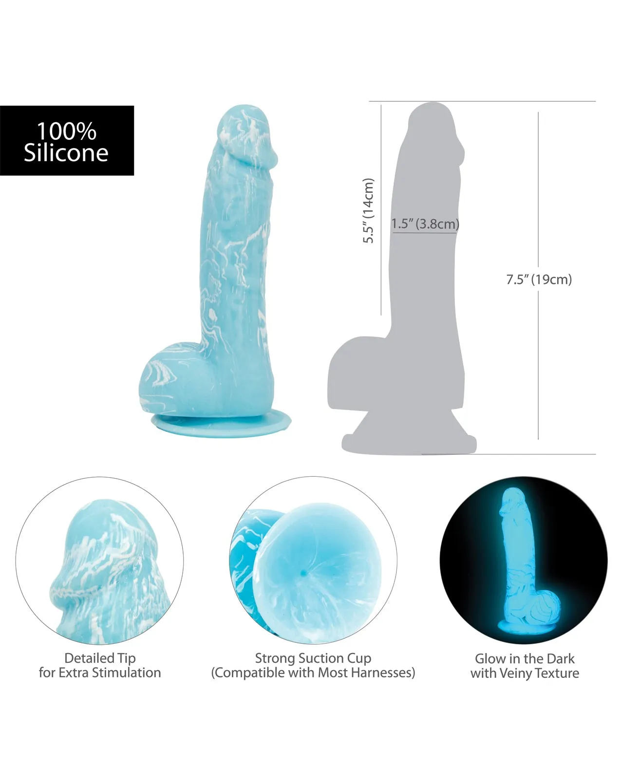 Addiction Luke 7.5" Glow in the Dark Dildo - Blue