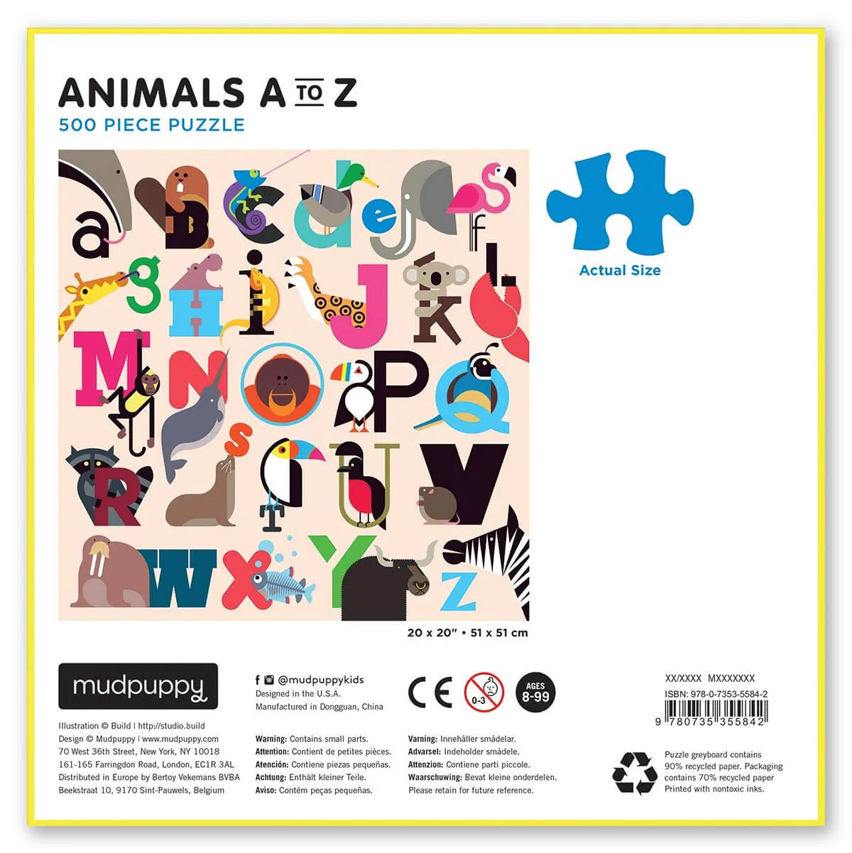 Animals A to Z 500 Piece Jigsaw Puzzle by Mudpuppy