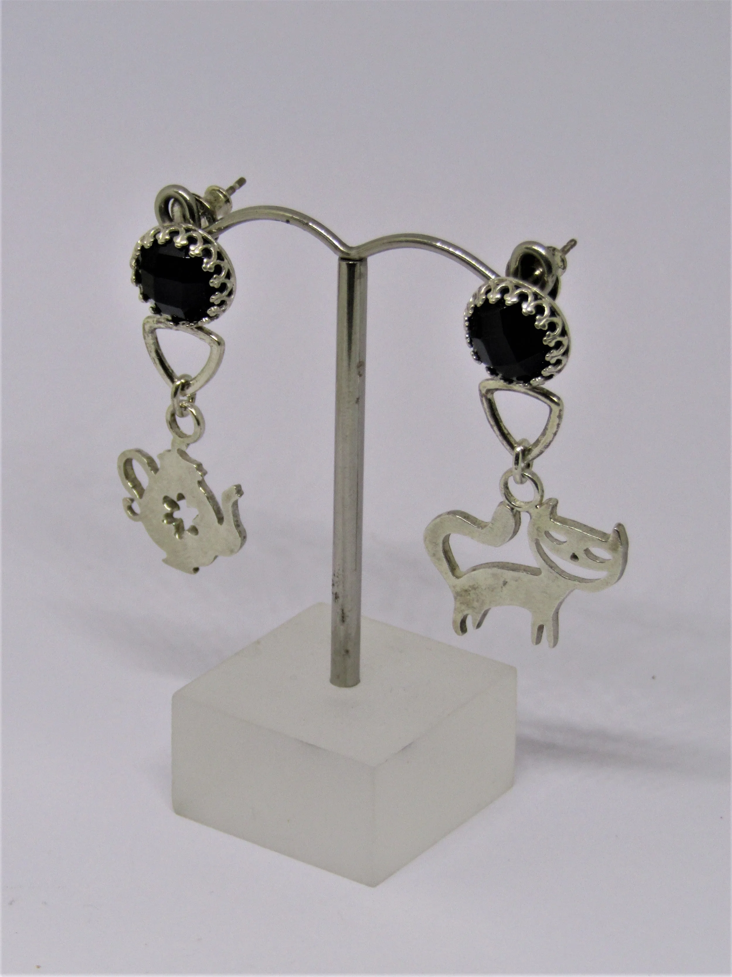 Cheshire Cat & Teapot Silver Earrings