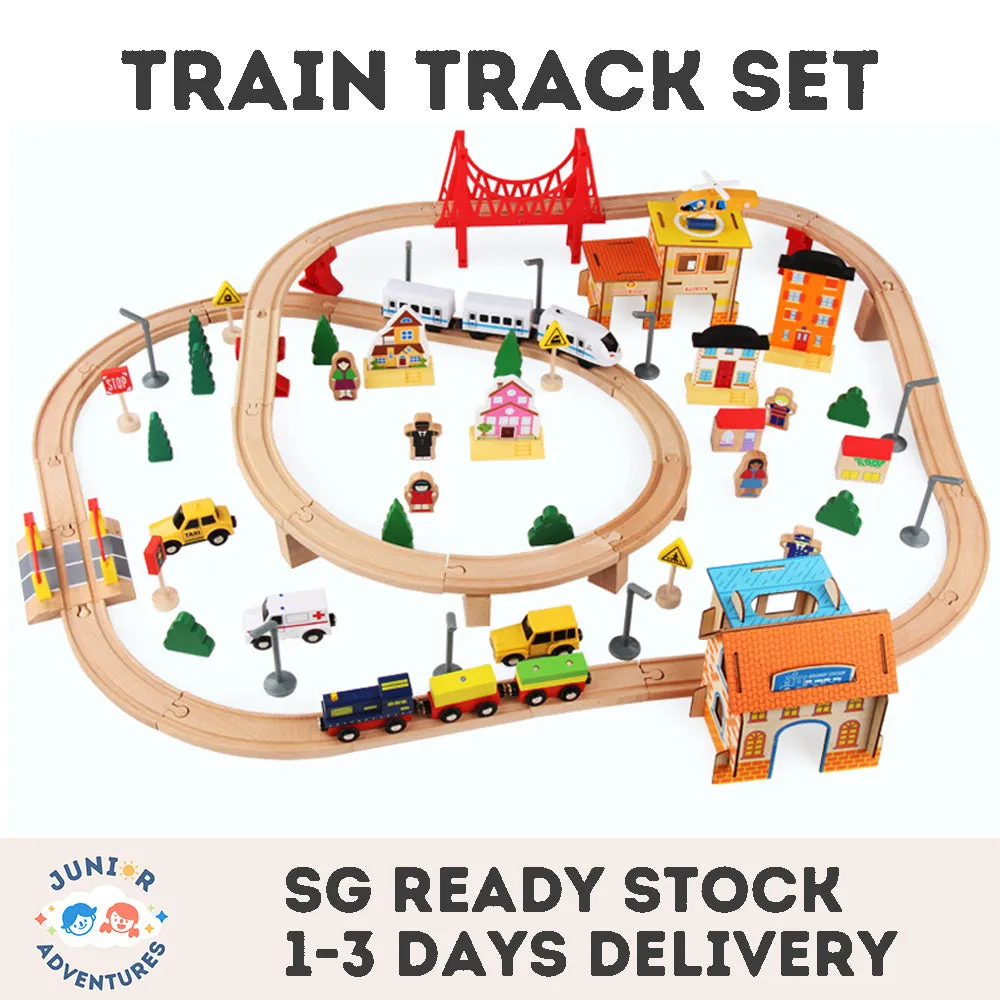 Children's Wooden Toy Train Track Set for a Virtual Traffic City, Educational Puzzle Early Learning Toy Kit