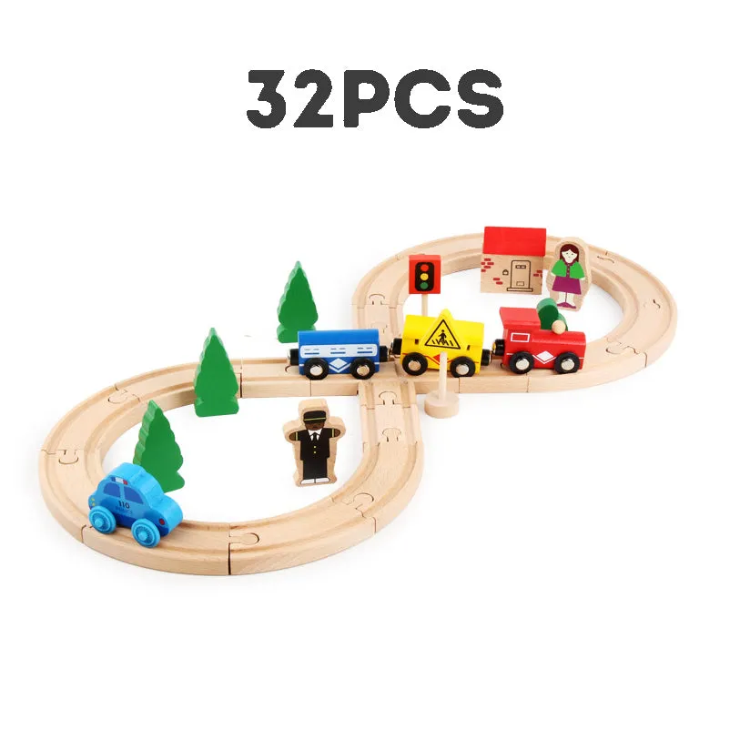 Children's Wooden Toy Train Track Set for a Virtual Traffic City, Educational Puzzle Early Learning Toy Kit