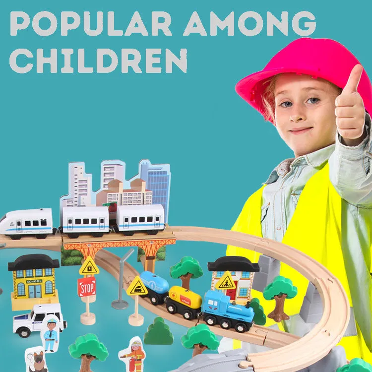 Children's Wooden Toy Train Track Set for a Virtual Traffic City, Educational Puzzle Early Learning Toy Kit