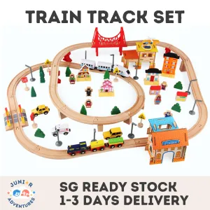 Children's Wooden Toy Train Track Set for a Virtual Traffic City, Educational Puzzle Early Learning Toy Kit
