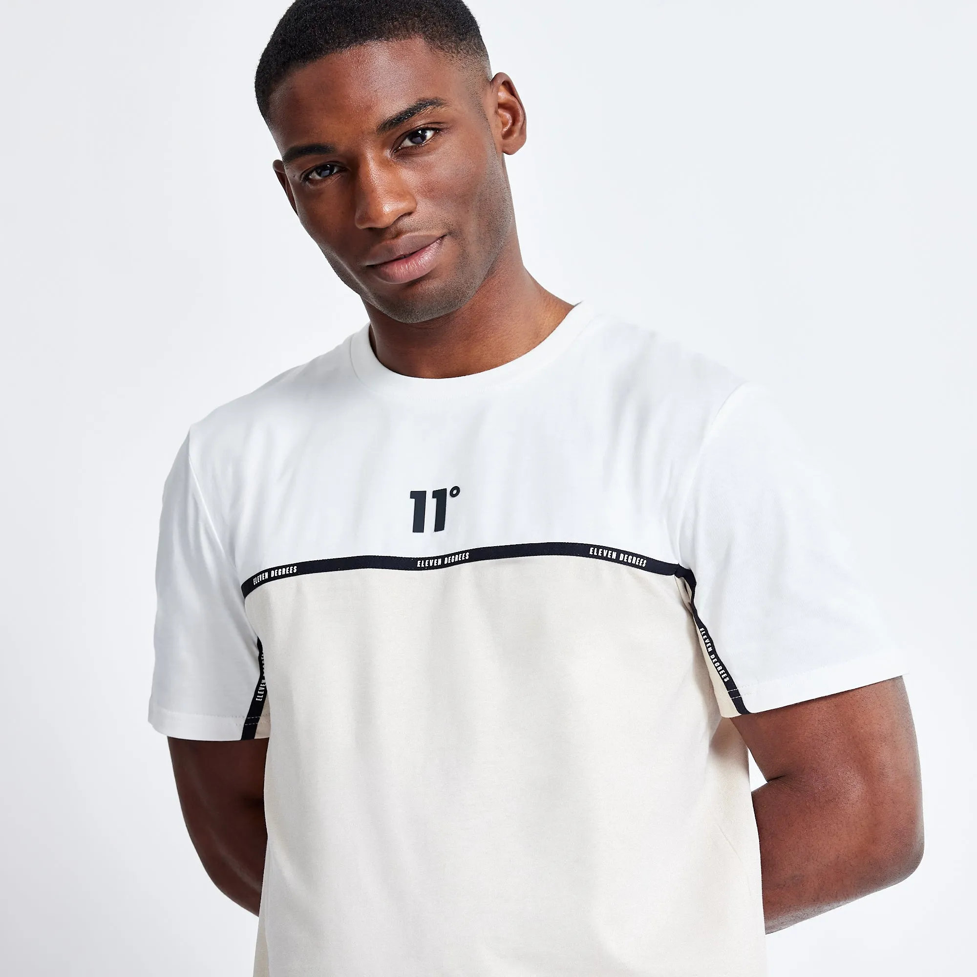 Colour Block Taped T-Shirt - Coconut / Stone