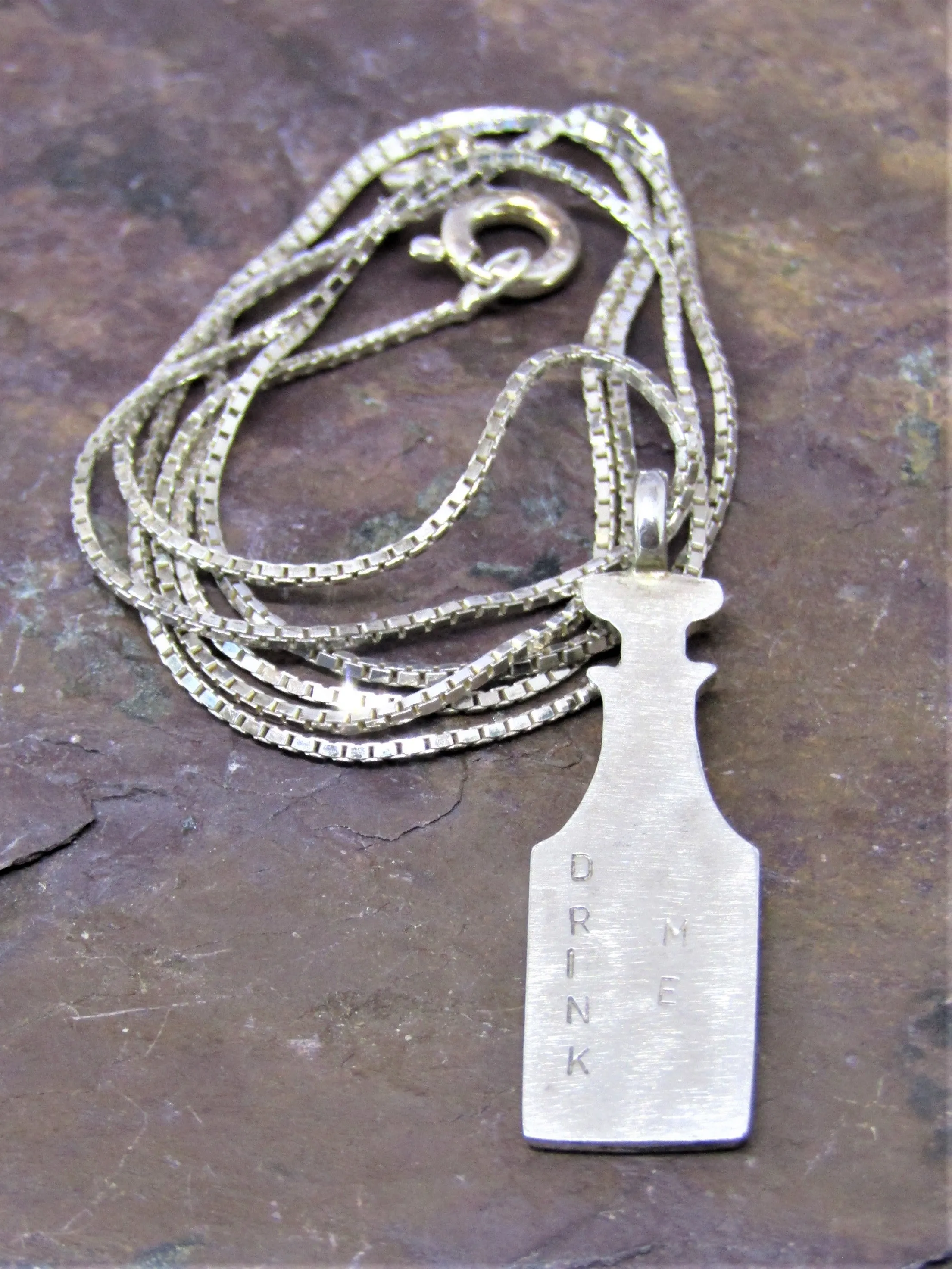 'Drink Me' Bottle Shape Silver Necklace