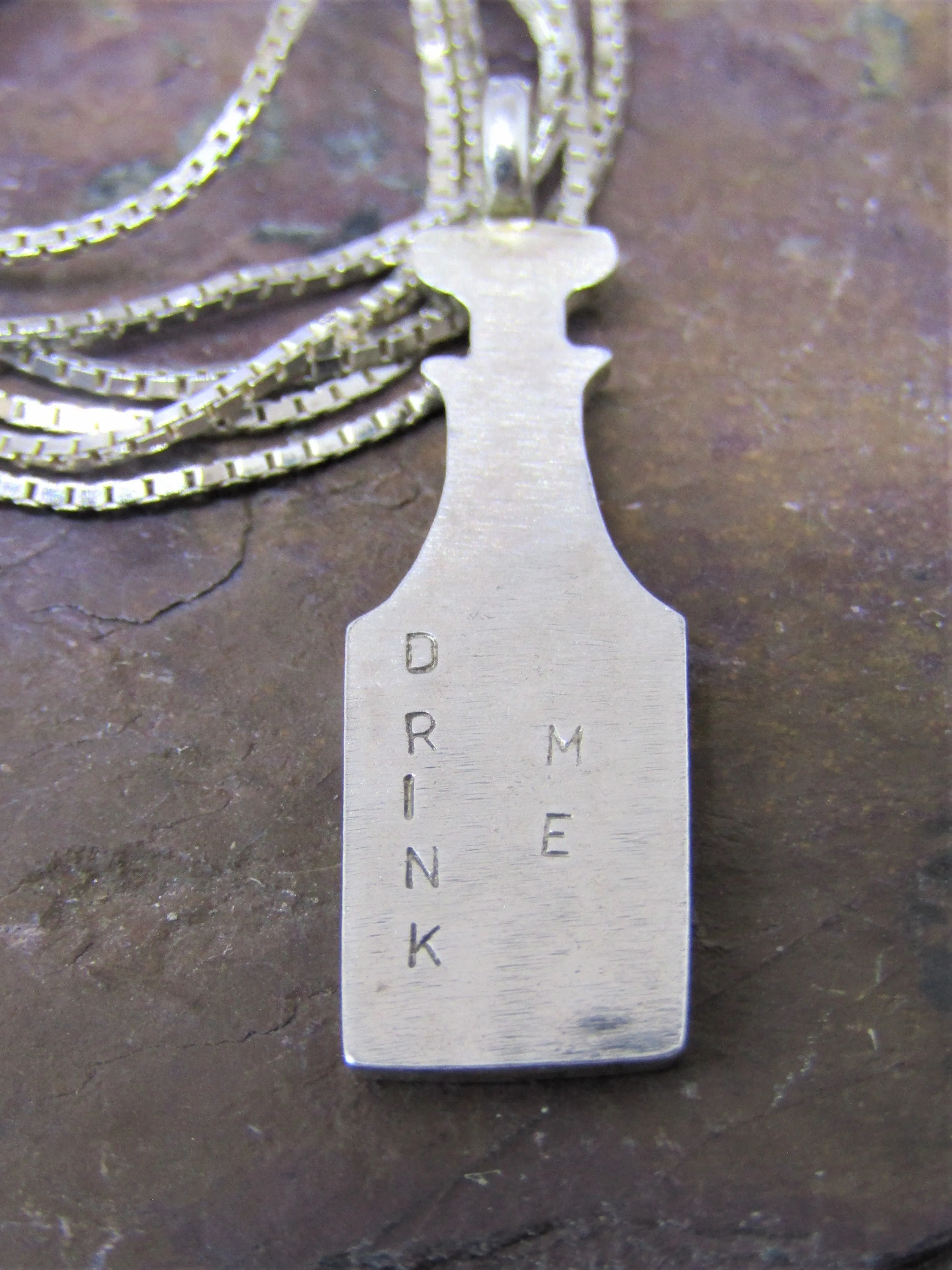 'Drink Me' Bottle Shape Silver Necklace