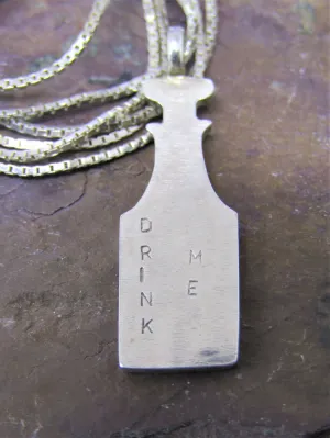 'Drink Me' Bottle Shape Silver Necklace