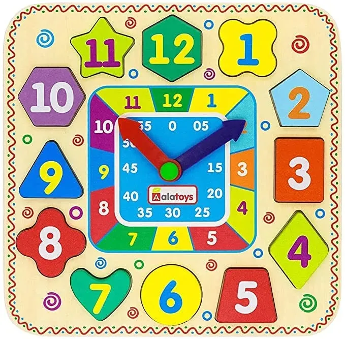 Educational Wooden Clock with Geometric for Kids