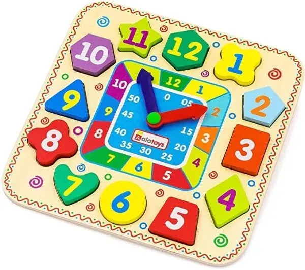 Educational Wooden Clock with Geometric for Kids