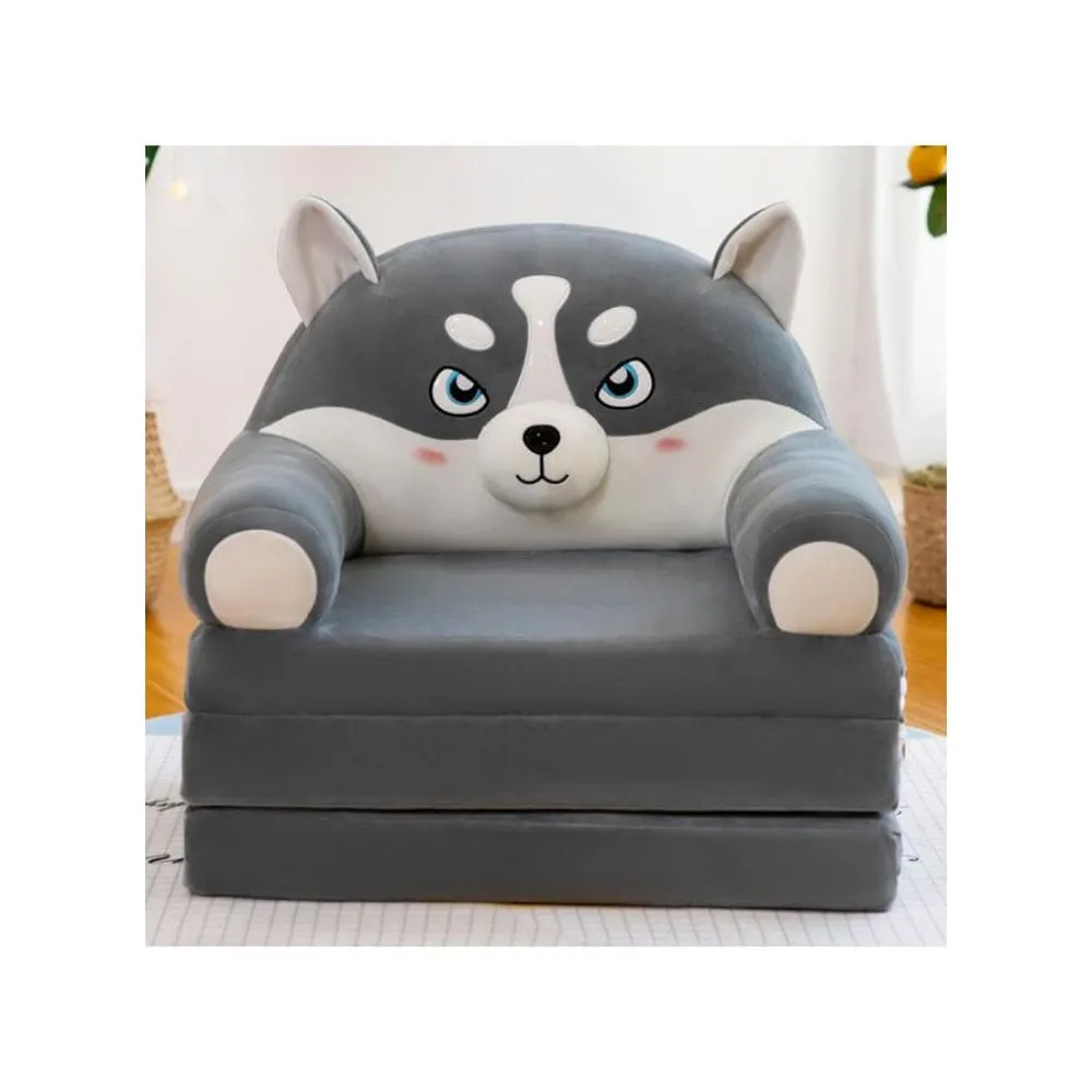Foldable Plush and Soft Kids Sofa Bed, Removable and Washable Lazy Sleeping Sofa chair for Kids, Husky