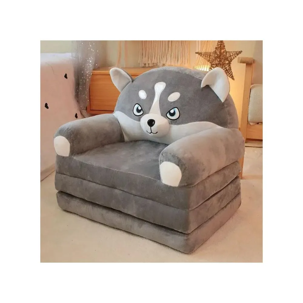 Foldable Plush and Soft Kids Sofa Bed, Removable and Washable Lazy Sleeping Sofa chair for Kids, Husky