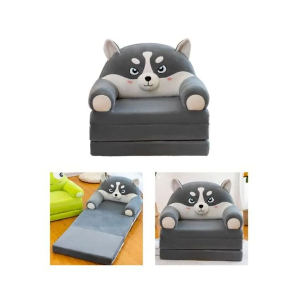 Foldable Plush and Soft Kids Sofa Bed, Removable and Washable Lazy Sleeping Sofa chair for Kids, Husky