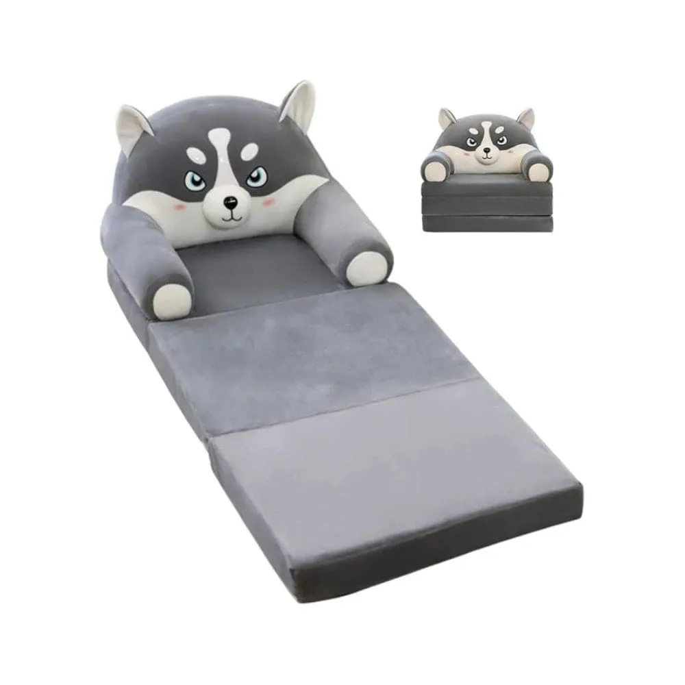 Foldable Plush and Soft Kids Sofa Bed, Removable and Washable Lazy Sleeping Sofa chair for Kids, Husky