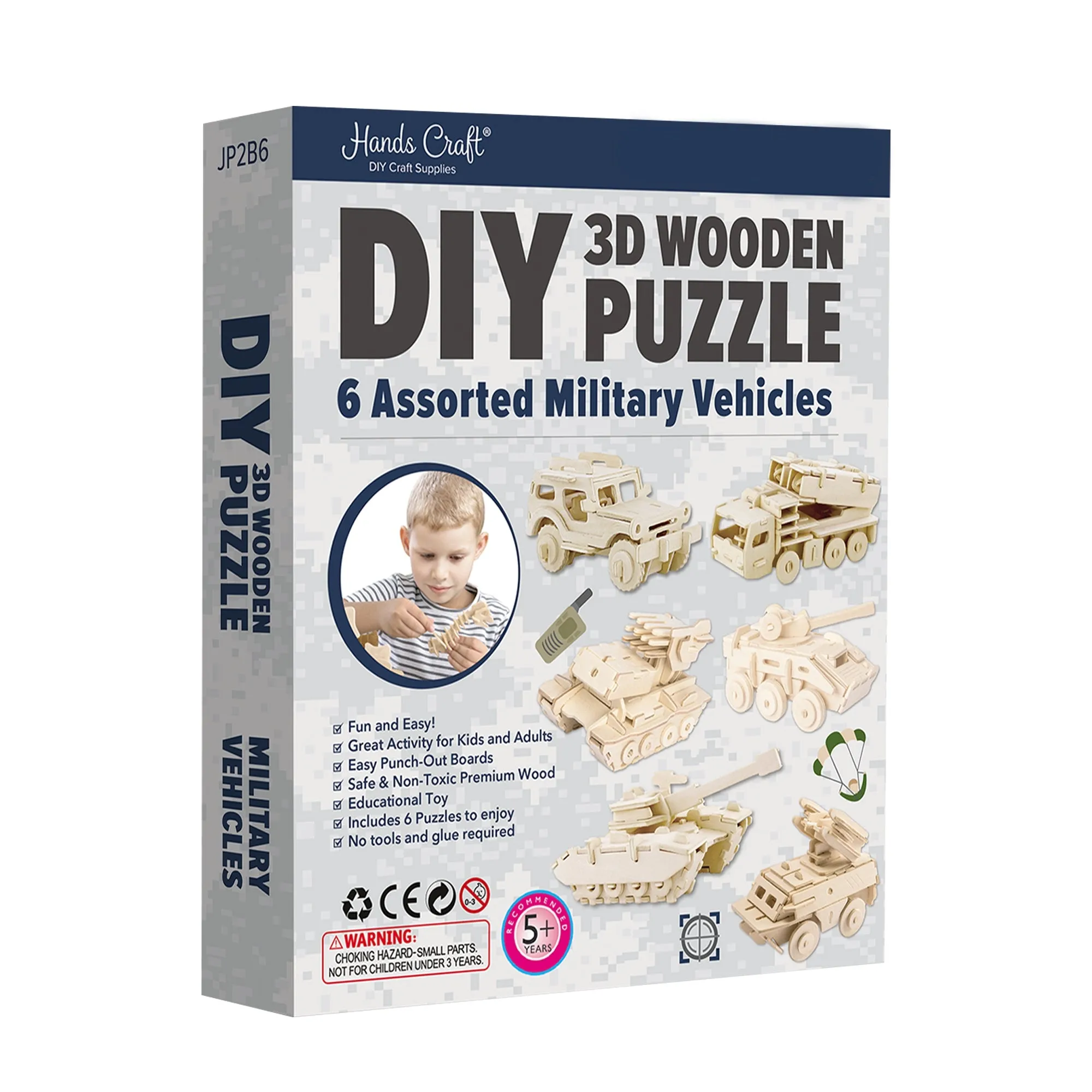 Hands Craft DIY 3D Wooden Puzzle 6 ct, Military Vehicles-JP2B6