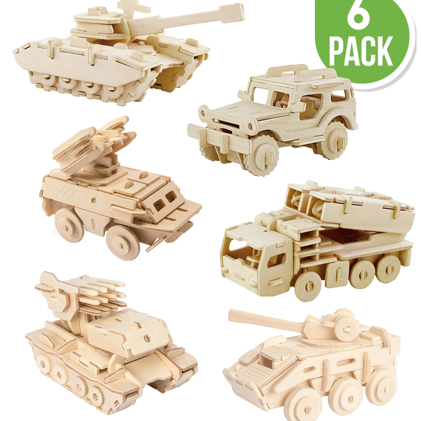 Hands Craft DIY 3D Wooden Puzzle 6 ct, Military Vehicles-JP2B6