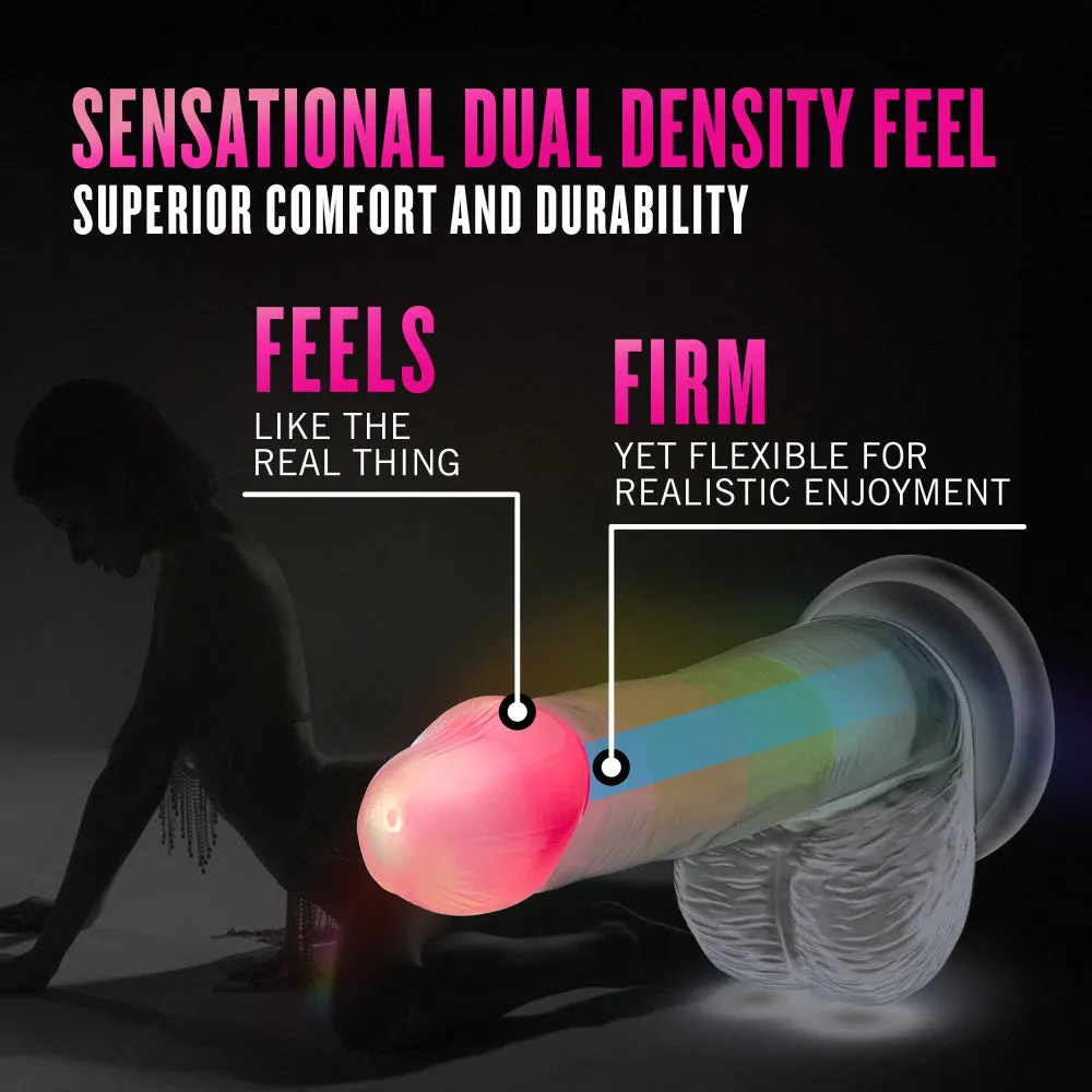 Neo Elite By Blush® | Rainbow Rave - 6.5 Inch Glow-In-The-Dark Dildo - Dual Density Liquid Silicone – Harness Compatible - Rainbow