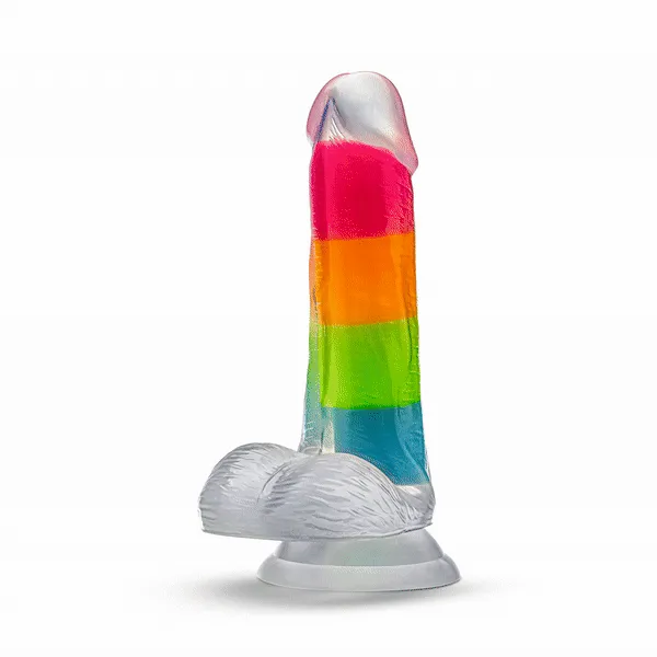 Neo Elite By Blush® | Rainbow Rave - 6.5 Inch Glow-In-The-Dark Dildo - Dual Density Liquid Silicone – Harness Compatible - Rainbow
