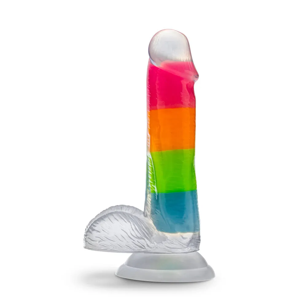 Neo Elite By Blush® | Rainbow Rave - 6.5 Inch Glow-In-The-Dark Dildo - Dual Density Liquid Silicone – Harness Compatible - Rainbow