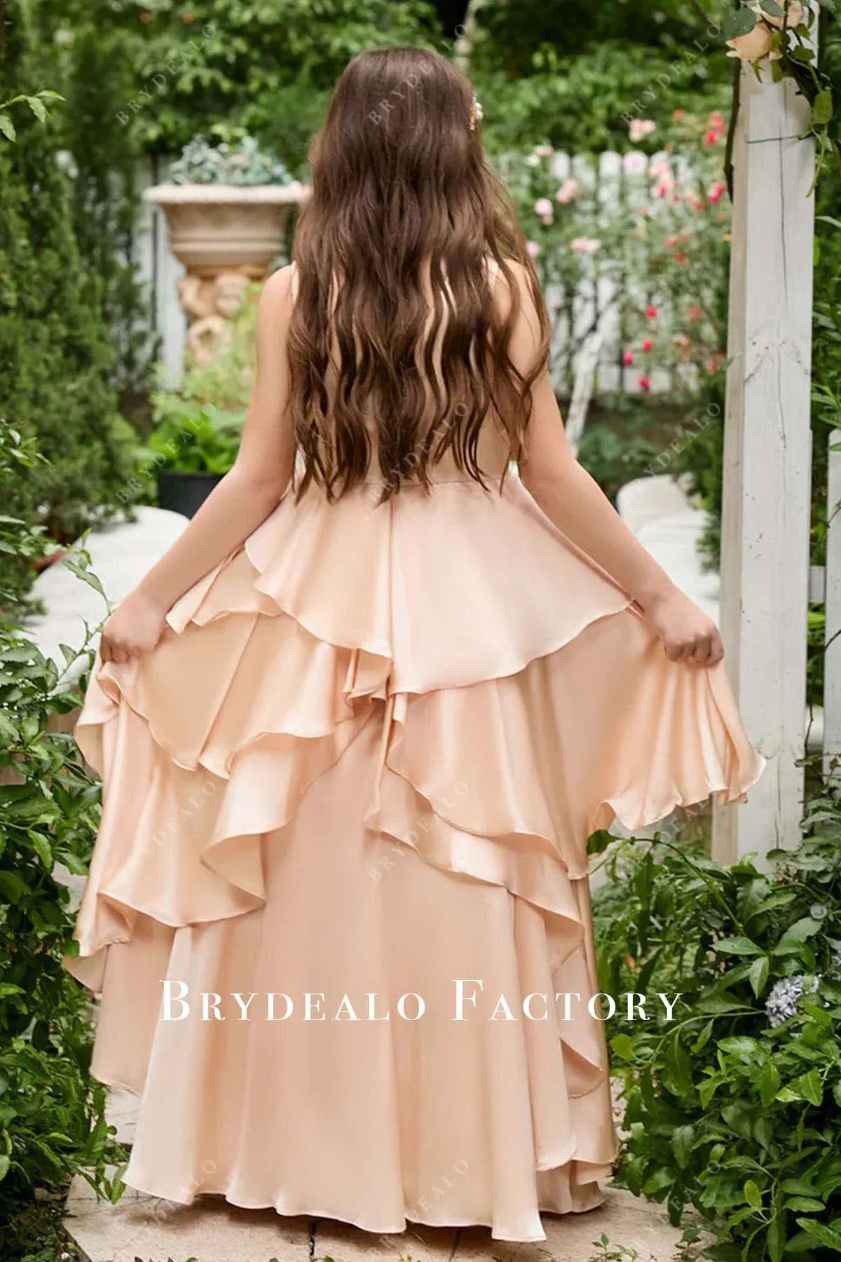 Peach Sleeveless Layered Ruffle Flower Girl Dress