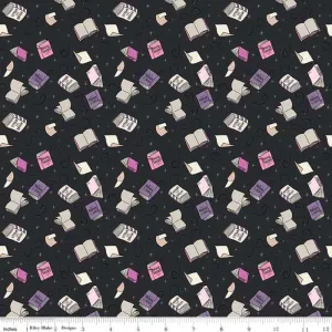 Spooky Schoolhouse Spellbooks Charcoal Yardage by Melissa Mortenson | Riley Blake Designs