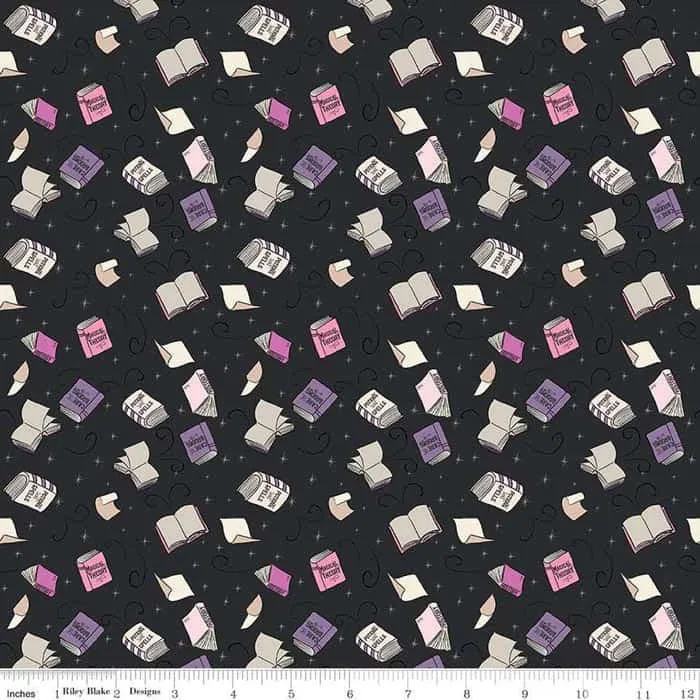 Spooky Schoolhouse Spellbooks Charcoal Yardage by Melissa Mortenson | Riley Blake Designs
