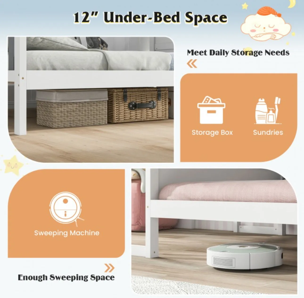 Super Cute & Adorable Modern  Twin Or Full Bed Frame House With Roof Canopy And Fence For Children, Kids | Heavy Duty  | Bed Space | Montessori | Desk, Drawers